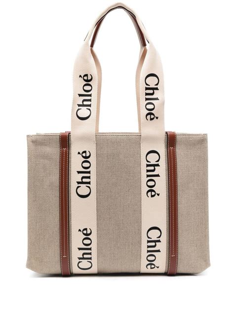 chloe woody tote leather|chloe medium woody canvas tote.